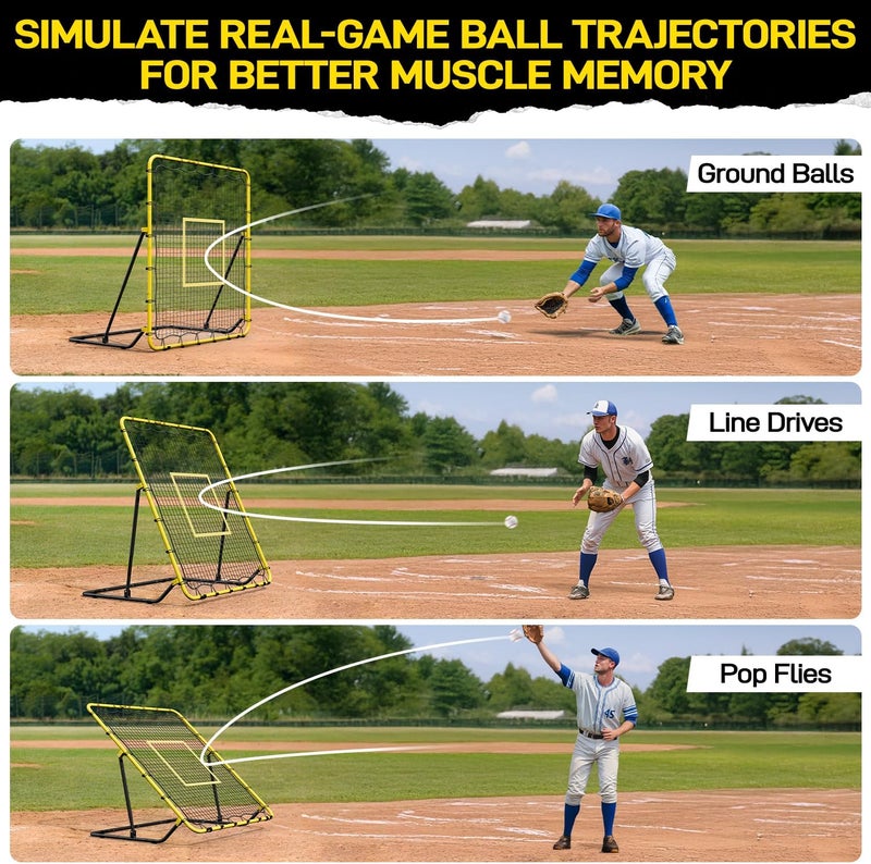 PLAYAPUT Baseball & Softball Rebounder Net with Carry Bag，7 Angles Adjustable Pitchback for Fly Balls, Grounders & Line Drives,Portable Fielding Trainer，4x4.5FT Bounce Back Net for All Players - Image 4